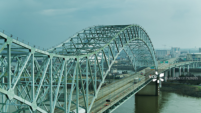 孟菲斯市Hernando de Soto大桥40号州际公路无人机航拍图片素材