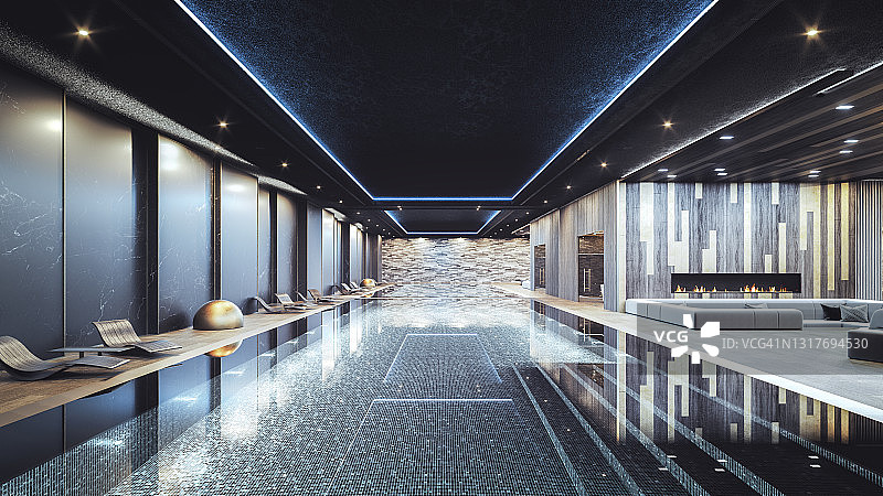 奢华泳池休闲区图片素材