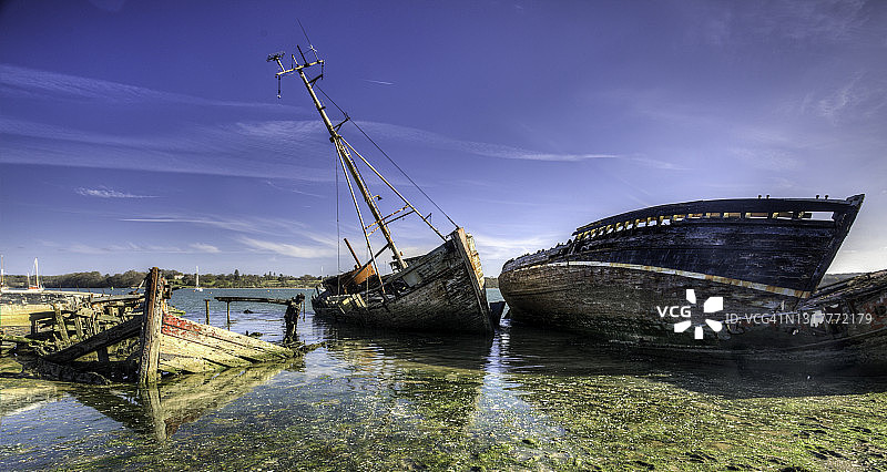 萨福克郡Pin Mill的沉船图片素材