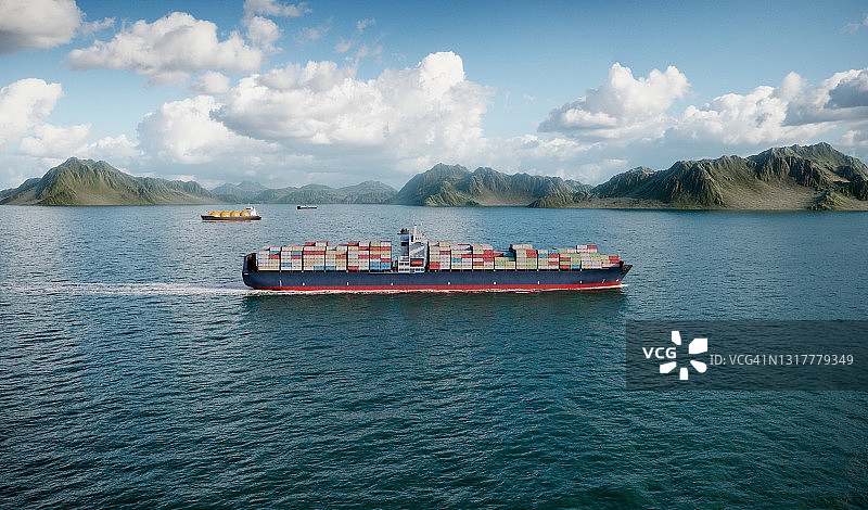 海洋中大型货船的电脑图形图片素材