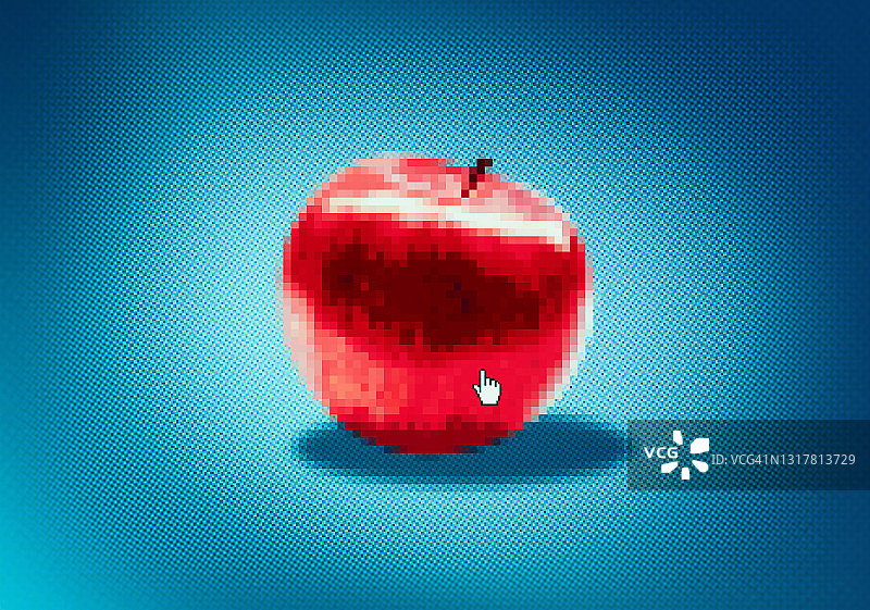 屏幕上的像素化红色苹果图片素材