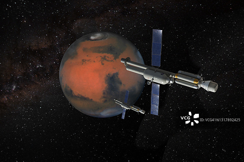 宇航员乘坐宇宙飞船飞往火星的概念图图片素材