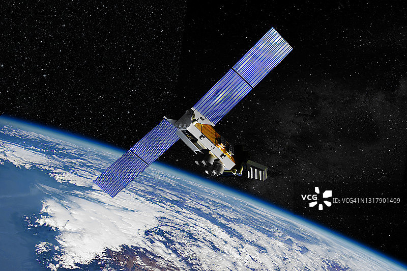地球轨道上的概念性地球成像卫星图片素材