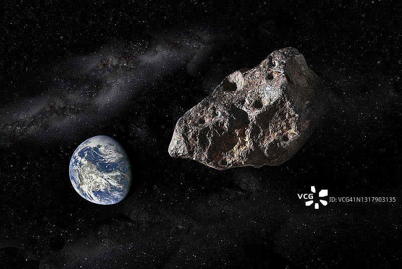 一颗靠近遥远地球的大型小行星，美国国家航空航天局持续监测来自深空小行星对地球的潜在威胁图片素材