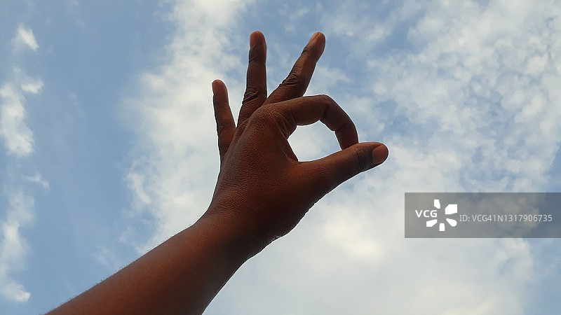 OK手势和多云天气图片素材