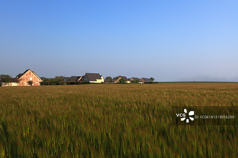 农田旁的村庄图片素材