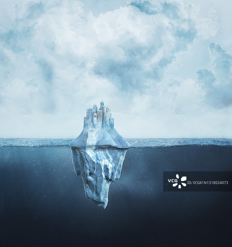 冰山和冰冻城市海洋截面图图片素材