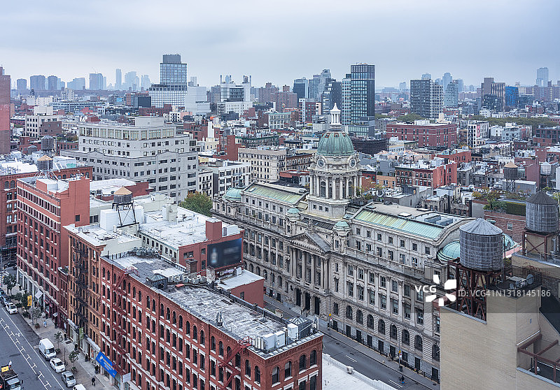 纽约警察局大楼和下东区俯视景观图片素材