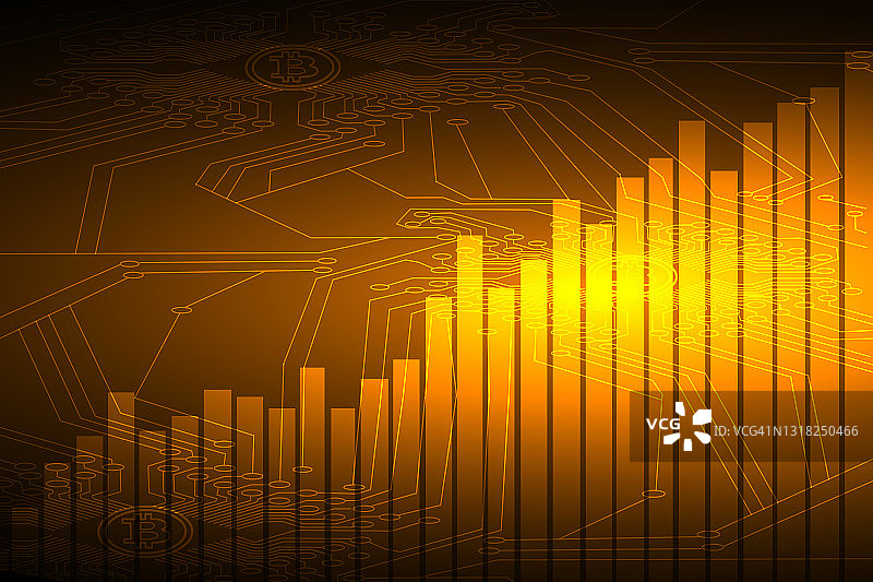 抽象主板上金色加密货币图表图片素材