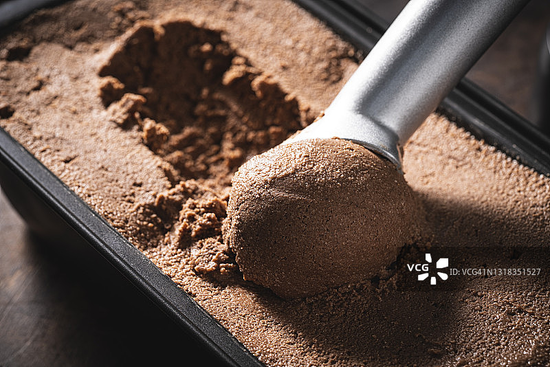 巧克力冰淇淋球特写图片素材