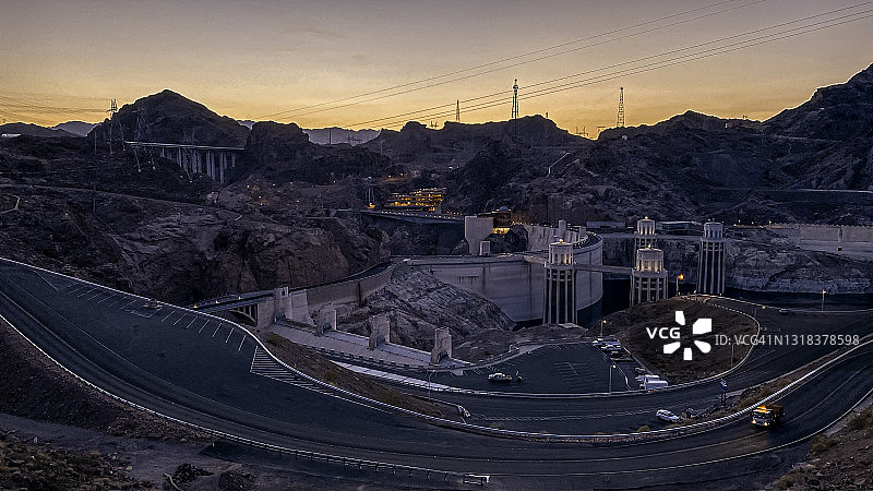 从瞭望台拍摄的胡佛大坝广角镜头图片素材