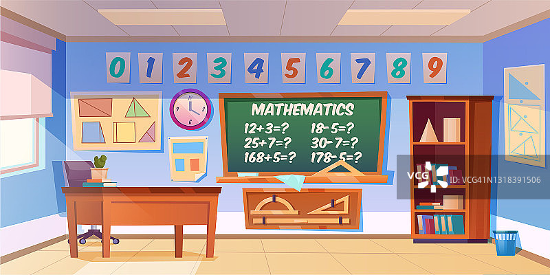 空旷的数学教室内部，学校教室图片素材