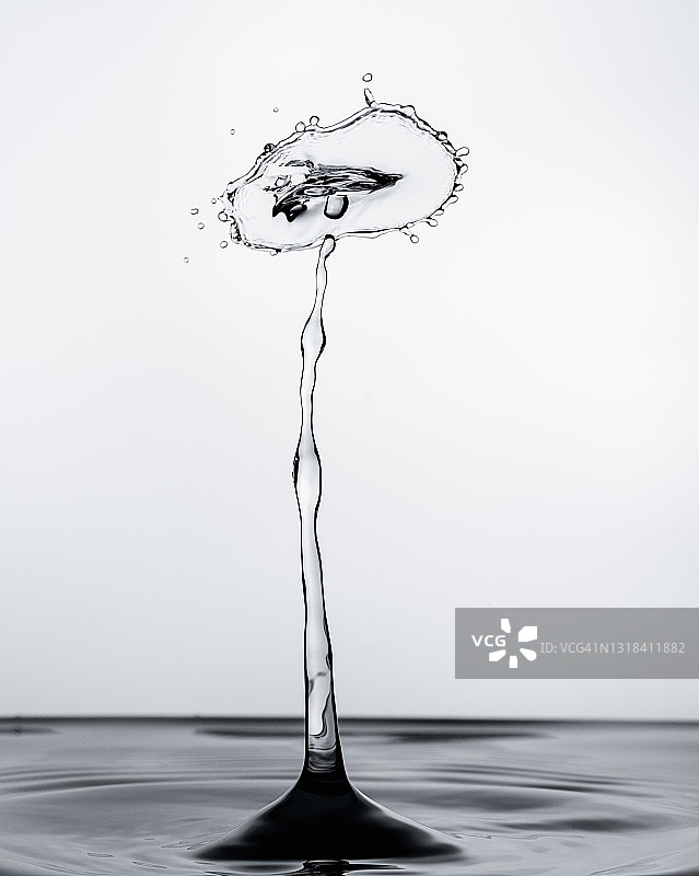 蓝色水滴（水蘑菇）在白色背景上的碰撞图片素材