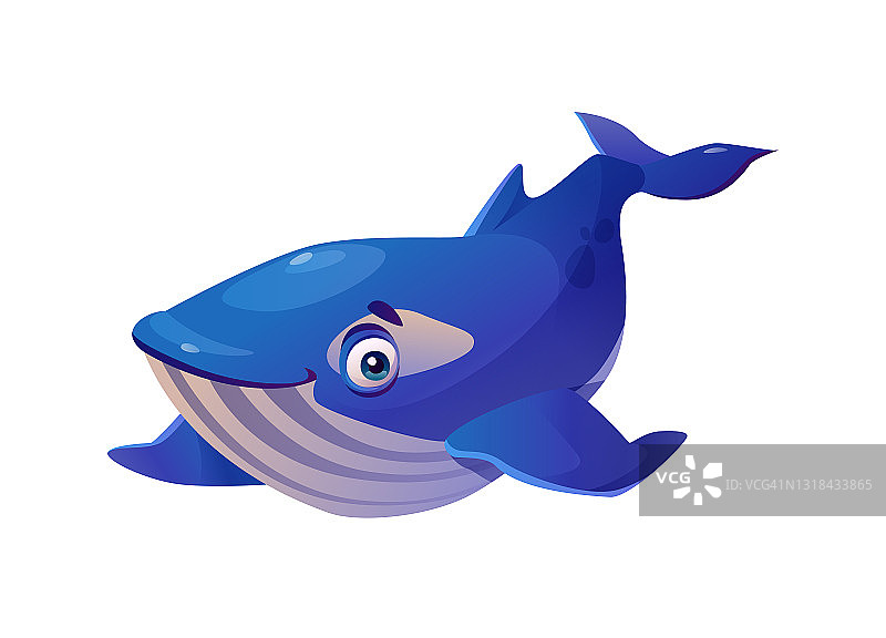 抹香鲸卡通形象：具有大眼睛的儿童水下动物图片素材