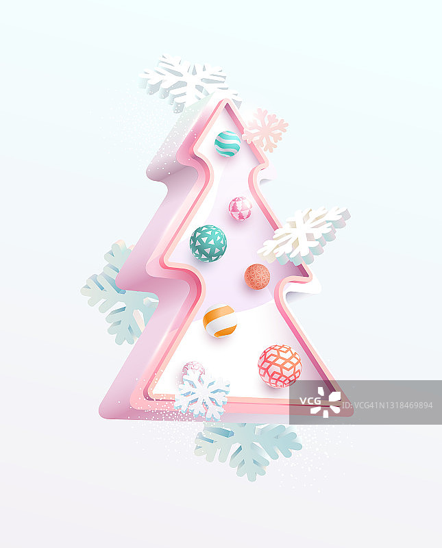 带装饰和雪花的圣诞树图片素材