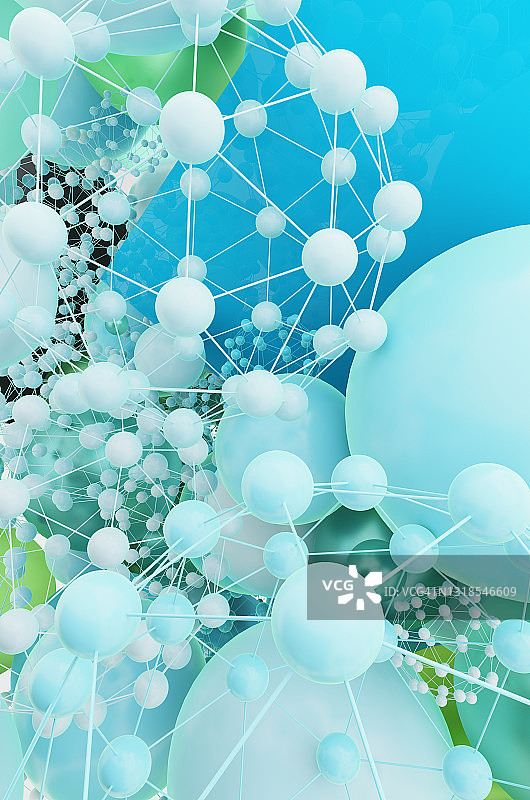 神经元网络抽象球体以数据库中原子形式的吸引力。加密货币和人工智能的概念。3D渲染插图图片素材