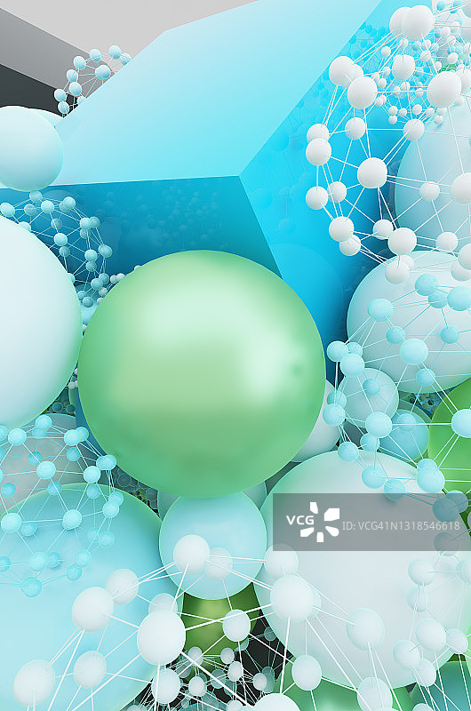 神经元网络抽象球体以数据库中原子形式的吸引力。加密货币和人工智能的概念。3D渲染插图图片素材