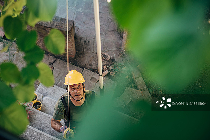 房屋周围的树枝修剪图片素材