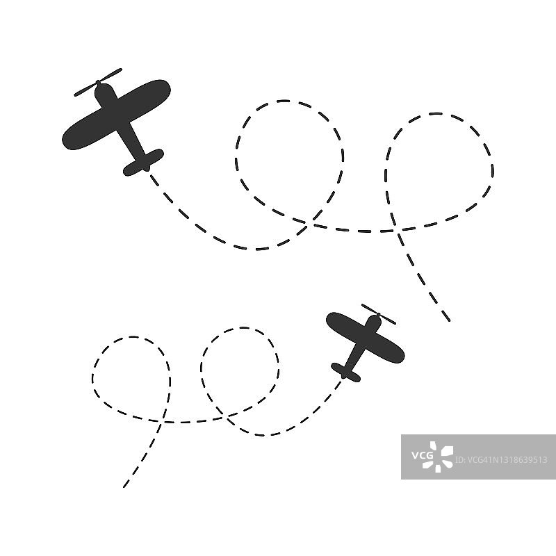 飞机航线路径图标集图片素材