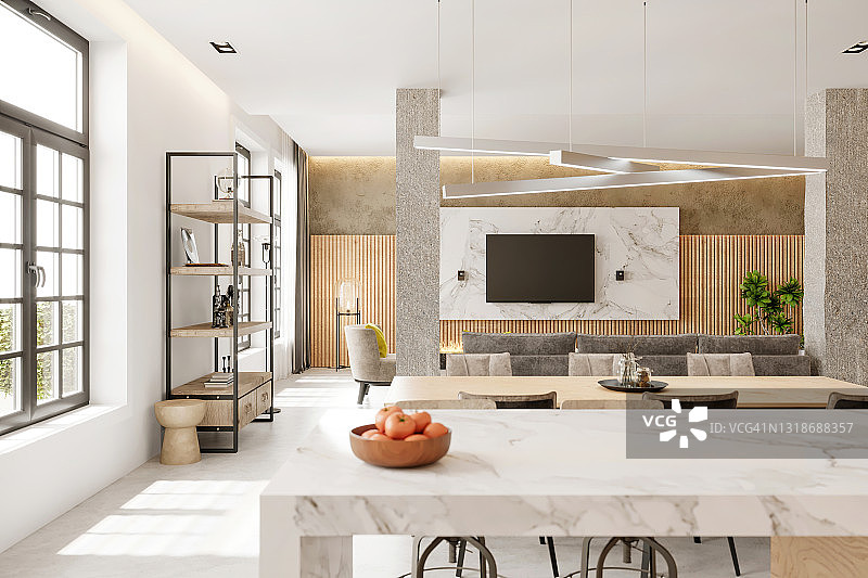 现代开放式公寓室内设计图片素材