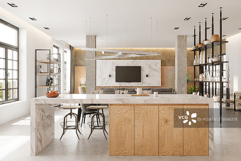 现代开放式公寓室内设计图片素材