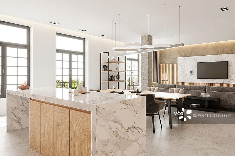 现代开放式公寓室内设计图片素材