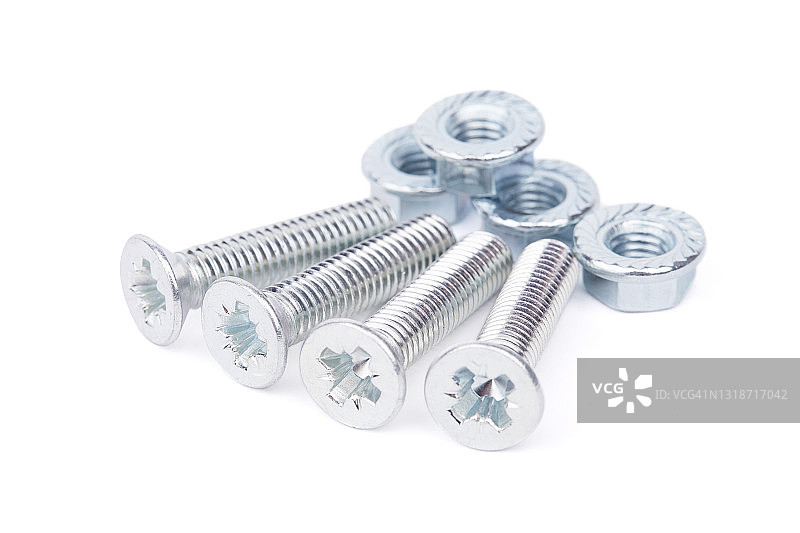 白色背景上的螺母和螺栓套装图片素材
