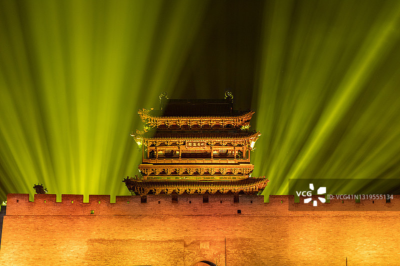 中国山西省平遥古城灯光秀图片素材