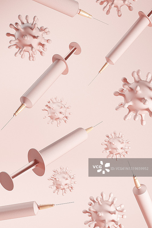 注射器和病毒的3D插图图片素材