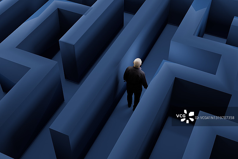 男性人物穿过迷宫俯视图图片素材
