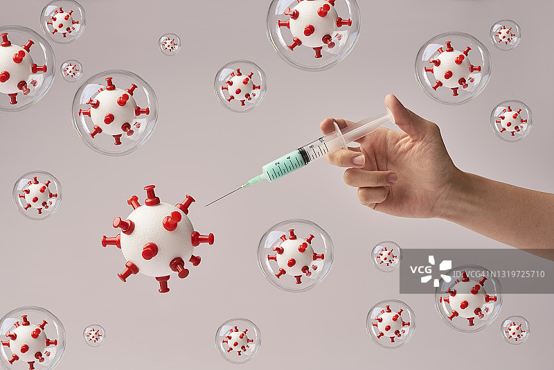 手工制作的冠状病毒气泡隔离模型图片素材