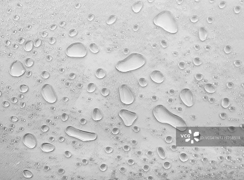 透明白色背景上的水滴和水花特写图片素材