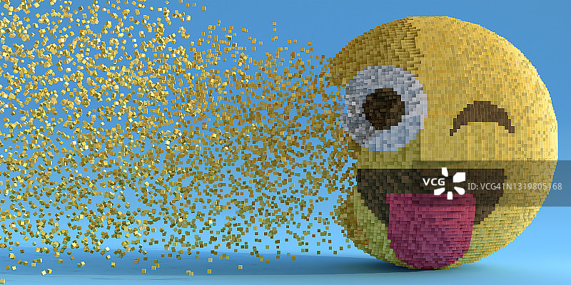 空中移动的彩色方块组成3D球形表情符号图片素材