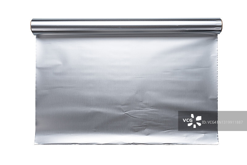 白色背景上的已打开铝箔卷图片素材