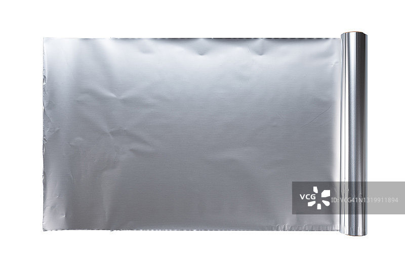 白色背景上的已打开铝箔卷图片素材