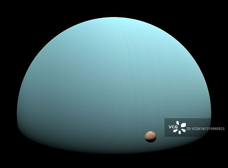 太空中带有卫星概念的冰巨星天王星图片素材