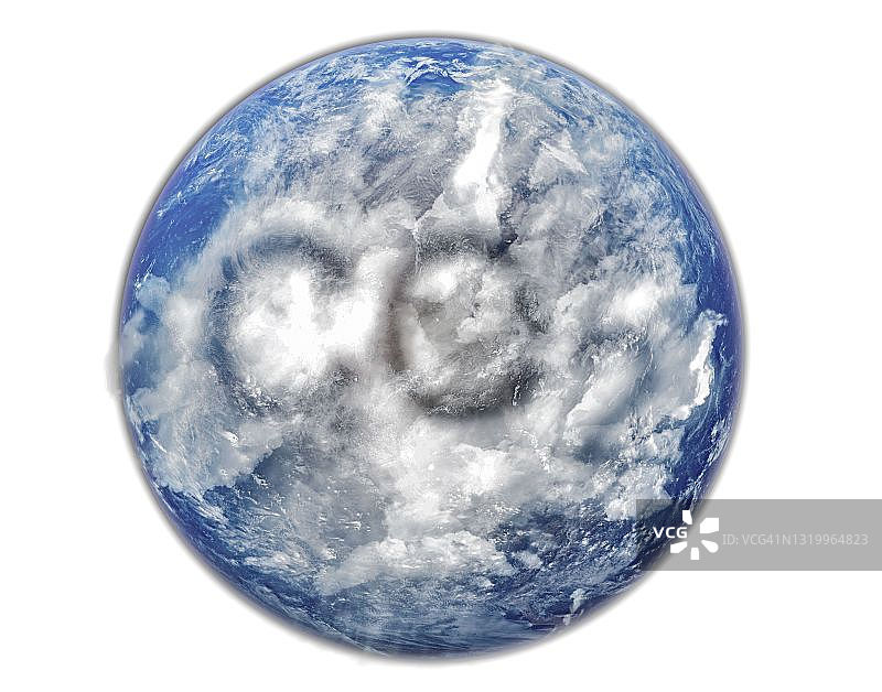 白色背景上具有二氧化碳污染云团形状概念的地球图片素材
