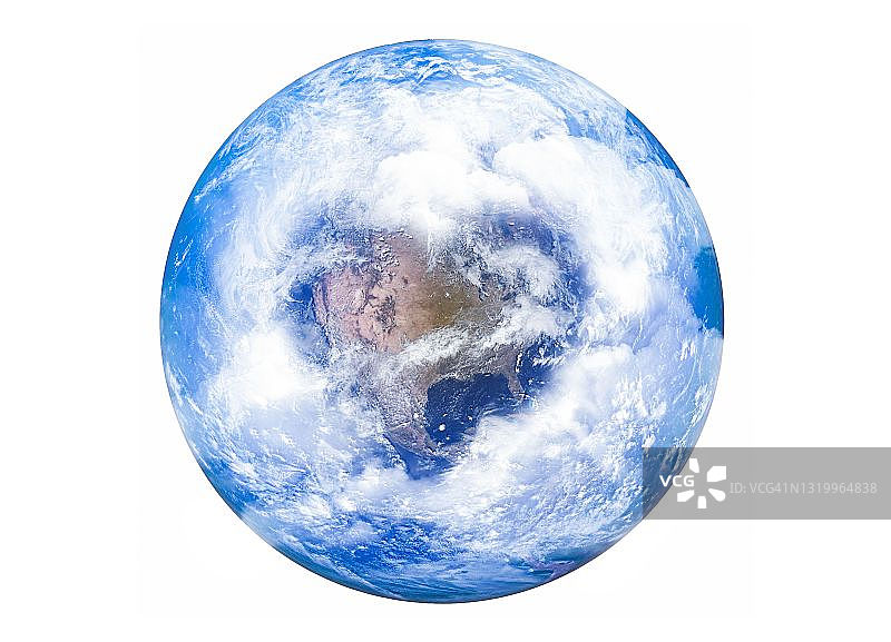 白色背景上带有心形云朵的地球图片素材