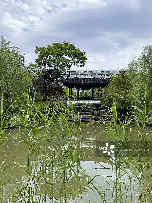 中国杭州商业区的中国仿古建筑图片素材