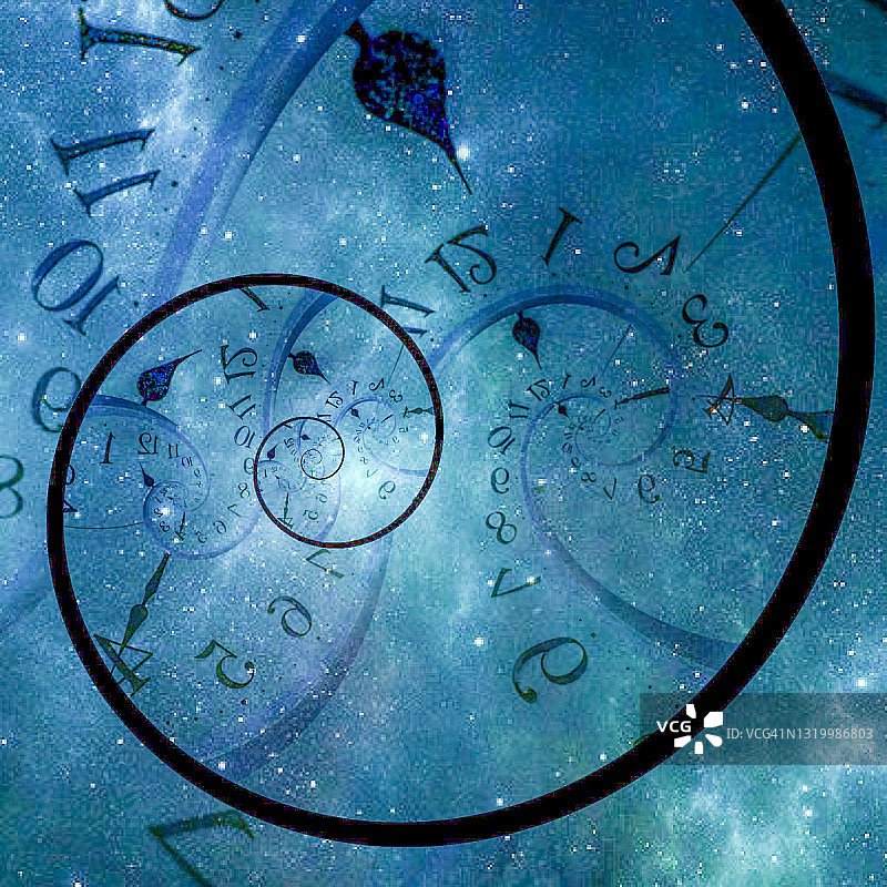 具有多个空间效果叠加的Droste效果时钟表面图片素材
