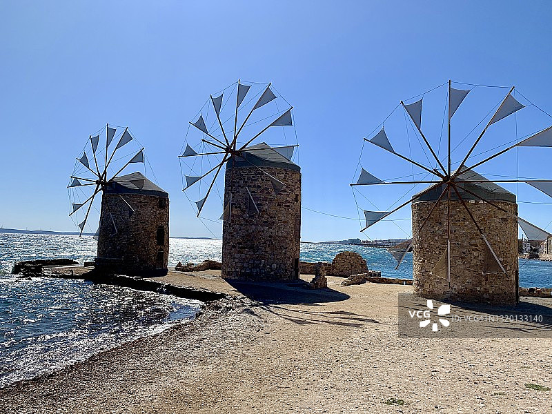 希腊希俄斯岛的风车图片素材