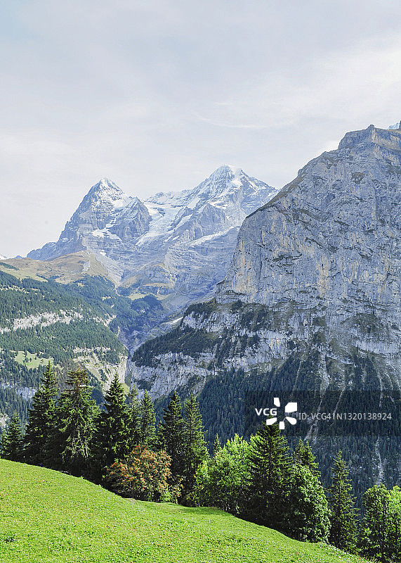 拥有翠绿山谷的阿尔卑斯山脉图片素材
