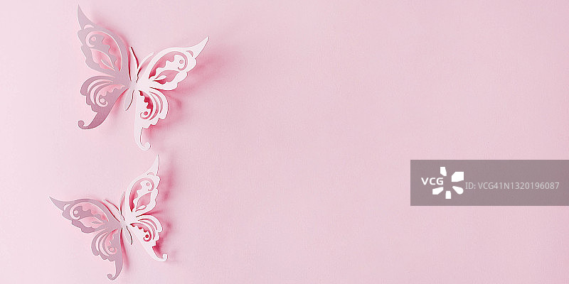 粉色纸蝴蝶节日背景图片素材