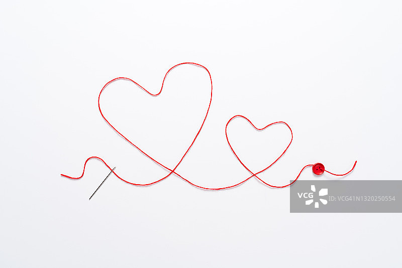 心形红线，针线纽扣连接，爱情主题图片素材