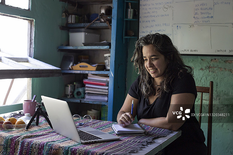 年轻的拉丁裔女性在家工作图片素材