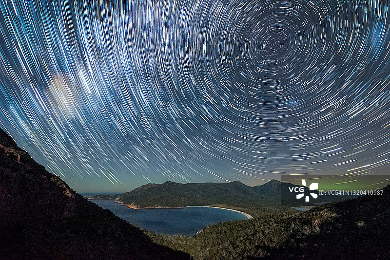 酒杯湾的星轨和极光图片素材