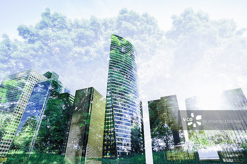 巴黎的树木和摩天大楼概念图片素材