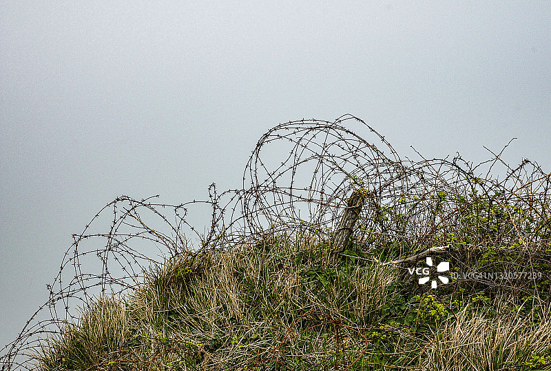 诺曼底盟军登陆悬崖上的带刺铁丝网图片素材
