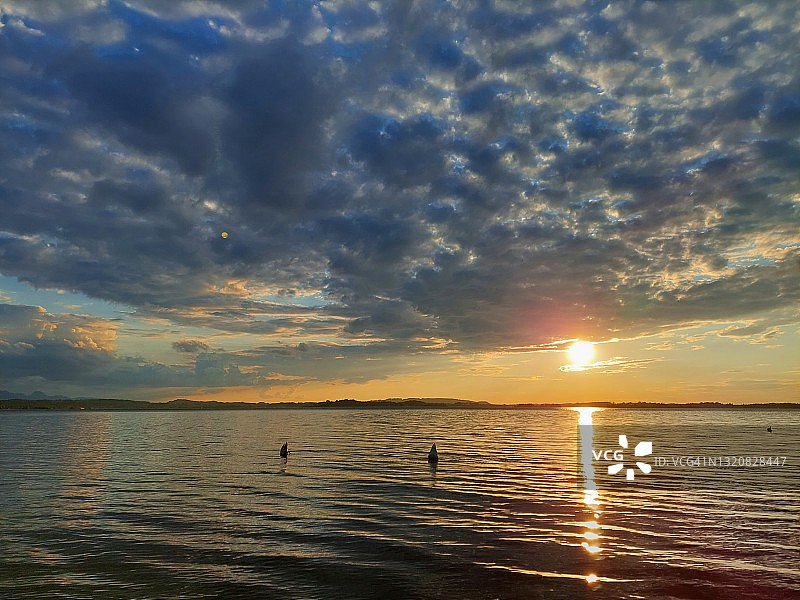 天鹅湖日落美景图片素材