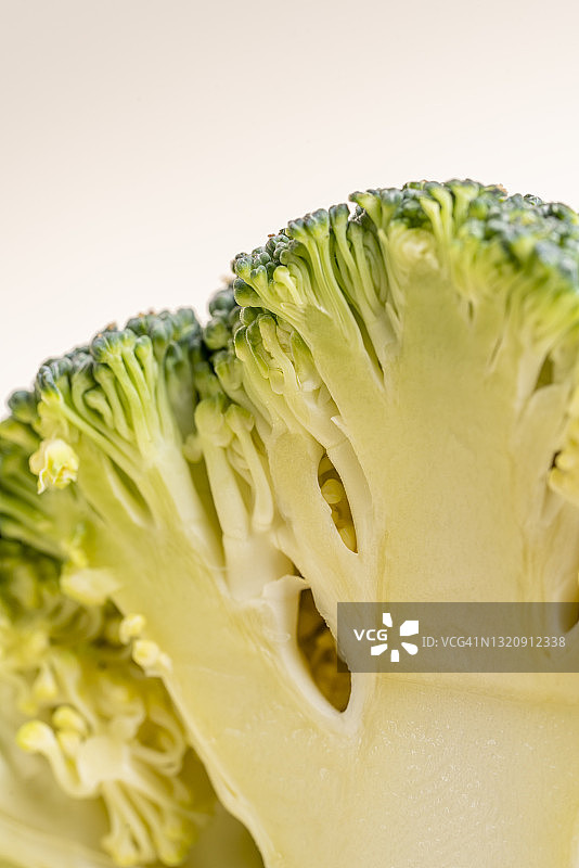 粉彩背景下的西兰花切片特写图片素材